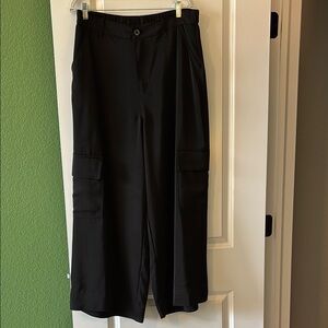 Black, silky cargo pants. Can be both casual and dressy.
